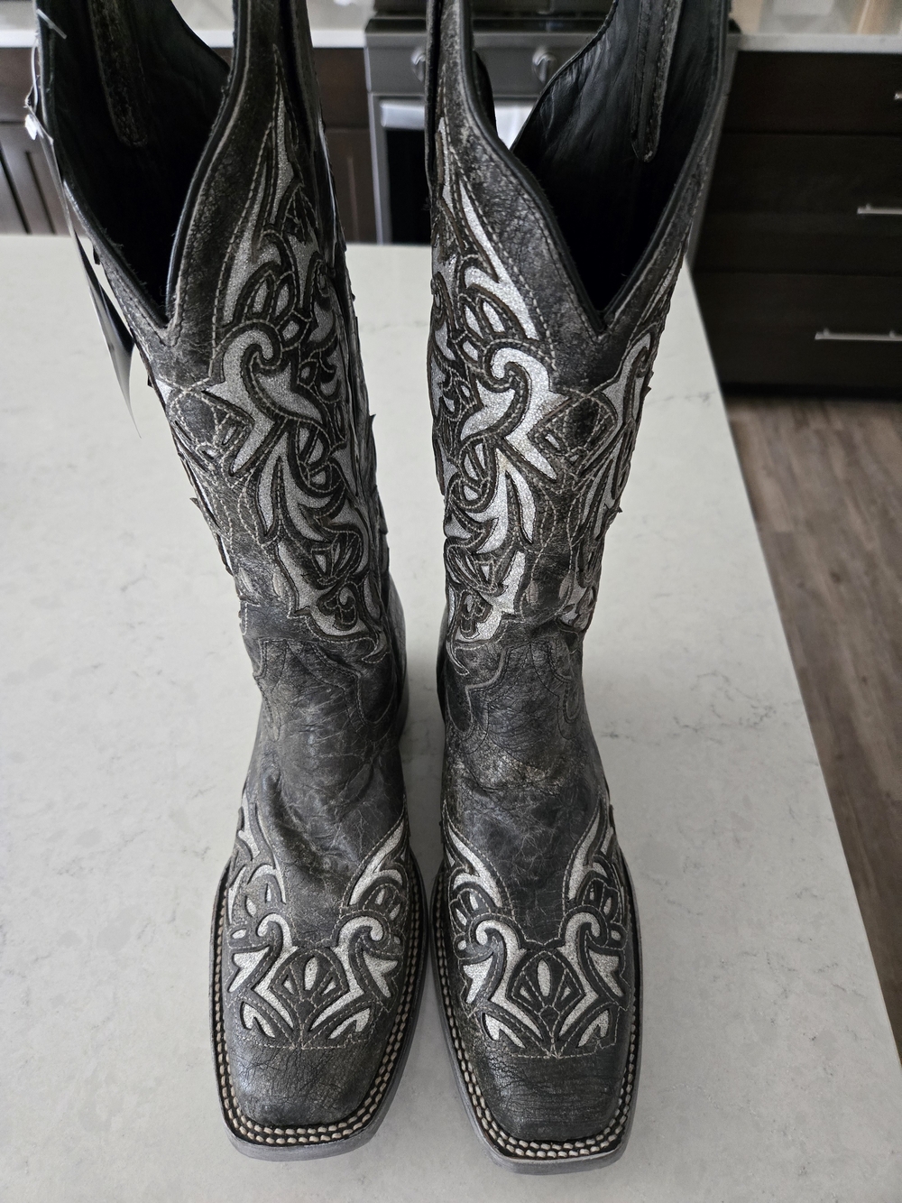 JB Dillon Reserve Embroidered Western Boots in Metallic Silver